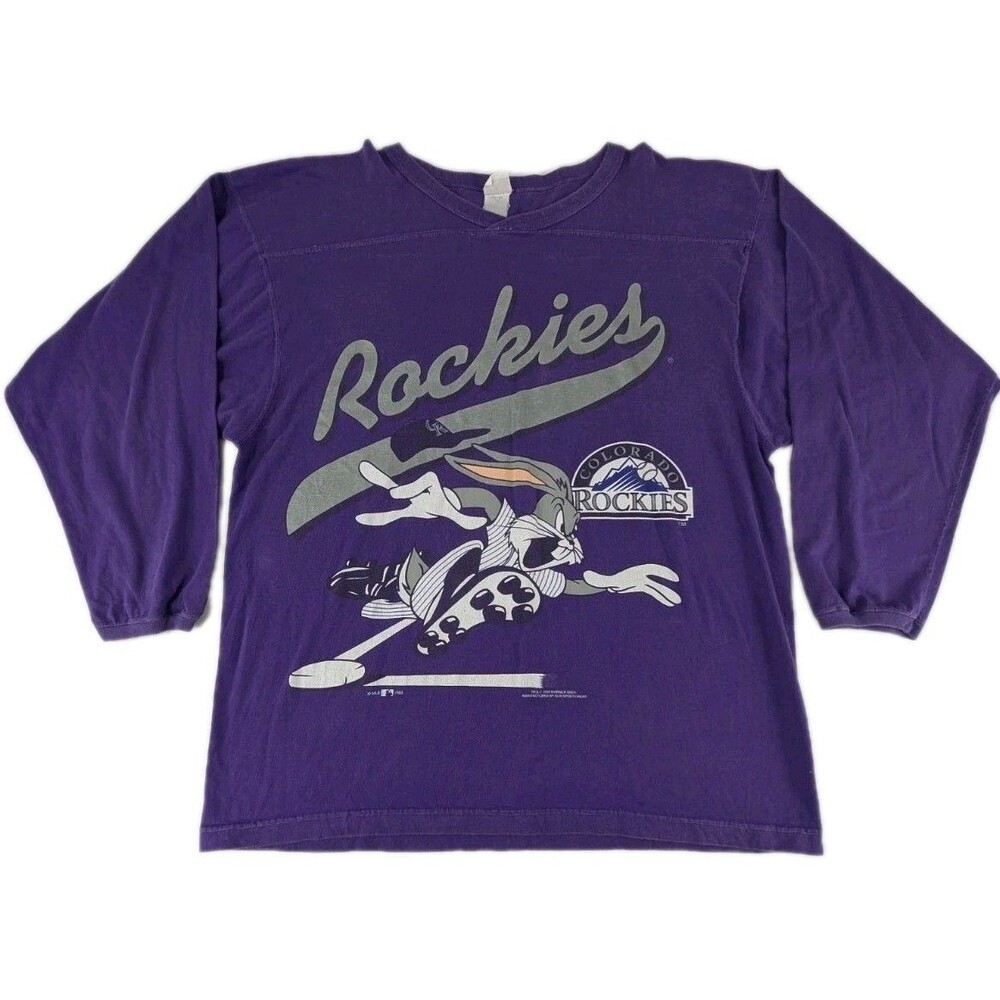 Colorado Rockies MLB Bugs Bunny Shirt 1993 Vintage XXXL 3XL Purple Pro Spirit